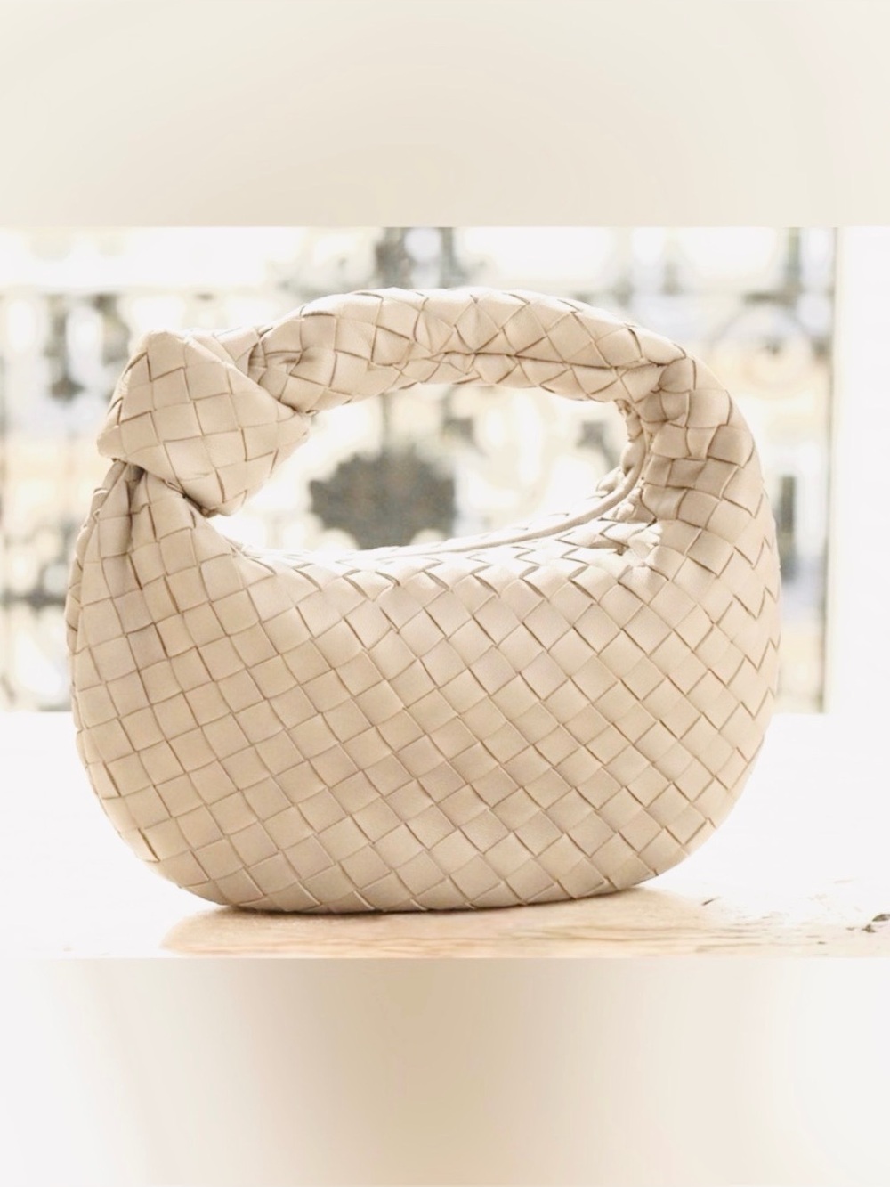 Urban Expressions Cream Woven Knot-Top Hobo Bag